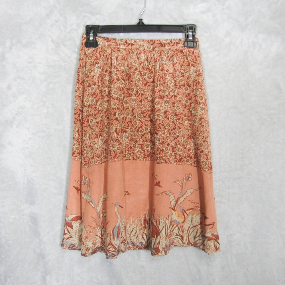 Floral Midi Skirt XS Saint-Tropez West Silk Bird Print Prairie Cottagecore